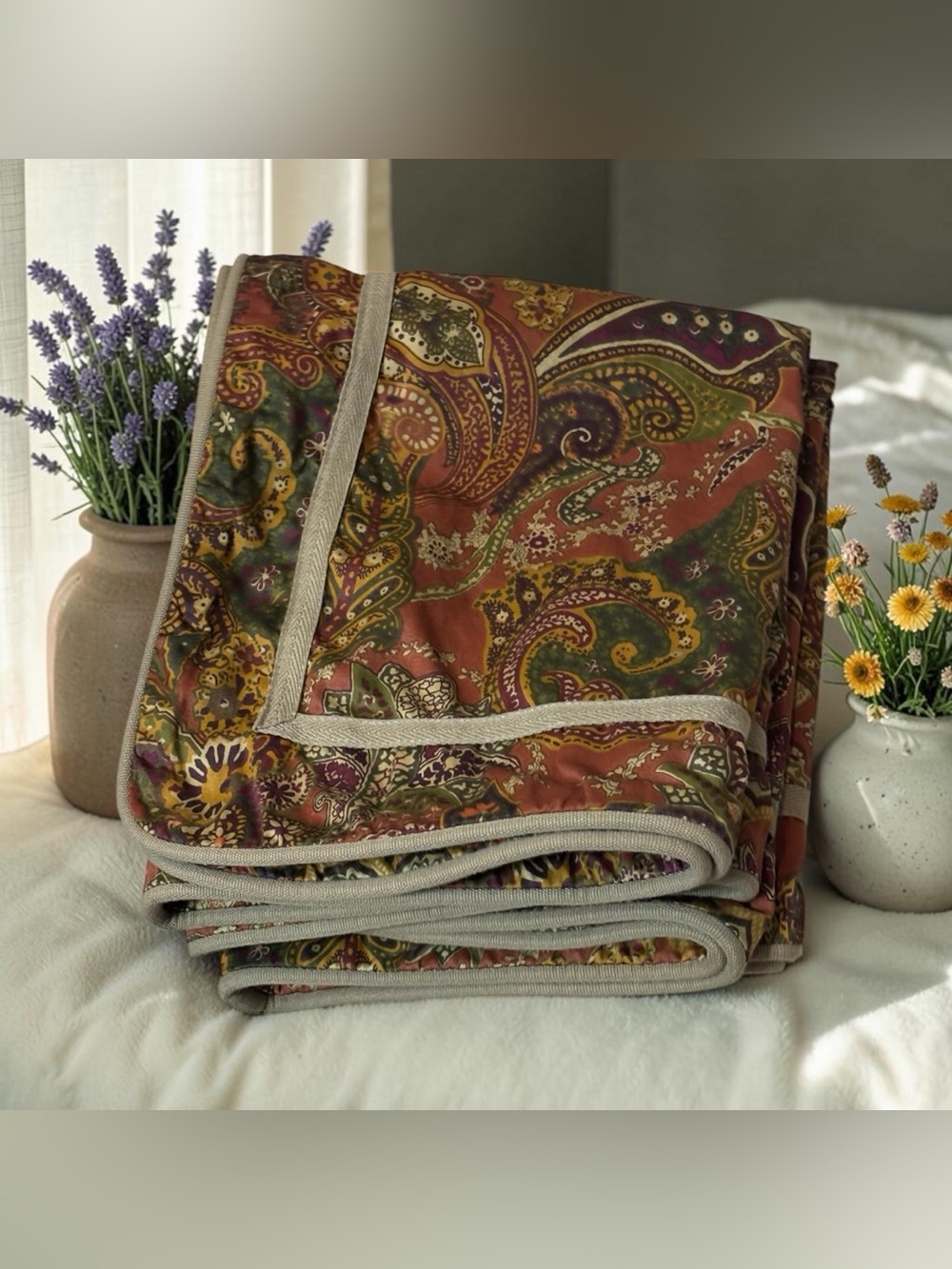 2 Chaps Ralph Lauren Chandler Paisley Pillow Shams King Rust Green Gold Floral